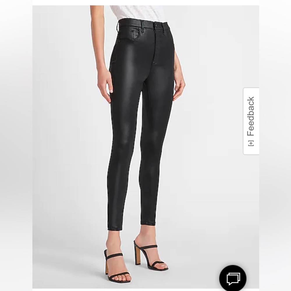 Express Super High Waisted Black Coated Skinny Jeans, Size 6